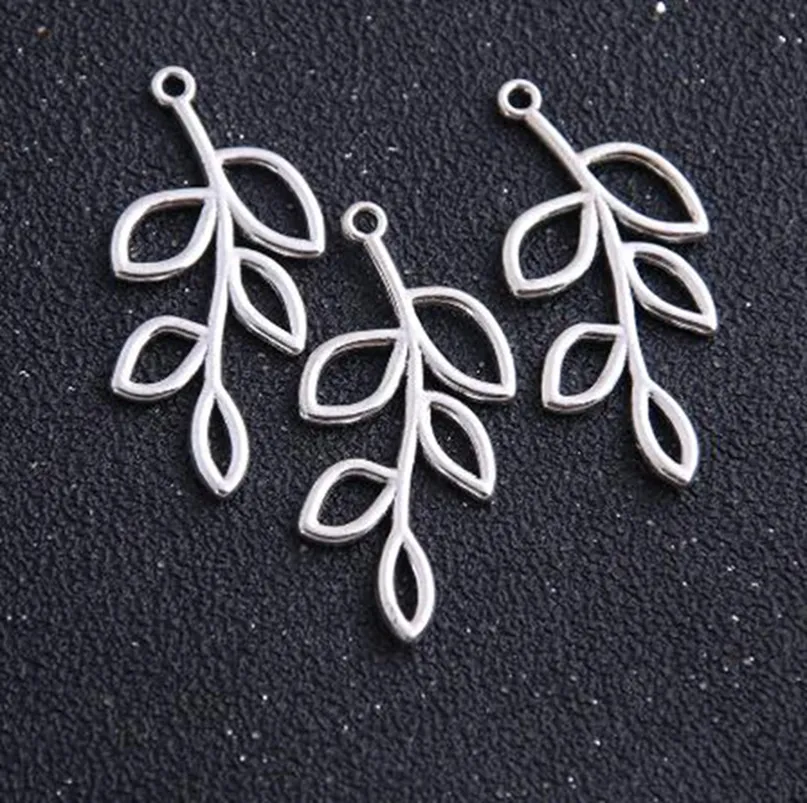 100 peças conectores de ramos de folha de prata antiga pingentes para colar joias fazendo descobertas 22x41mm249W