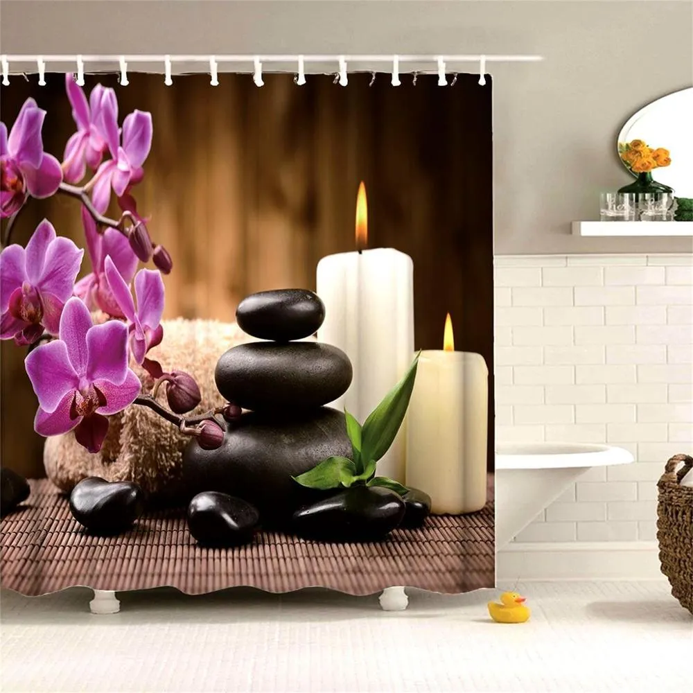 Dafield Аксессуары для ванной комнаты Спа-декор Занавеска для душа Комплект орхидеи с каменным принтом Аксессуары для ванной комнаты Занавеска для душа T200711287n