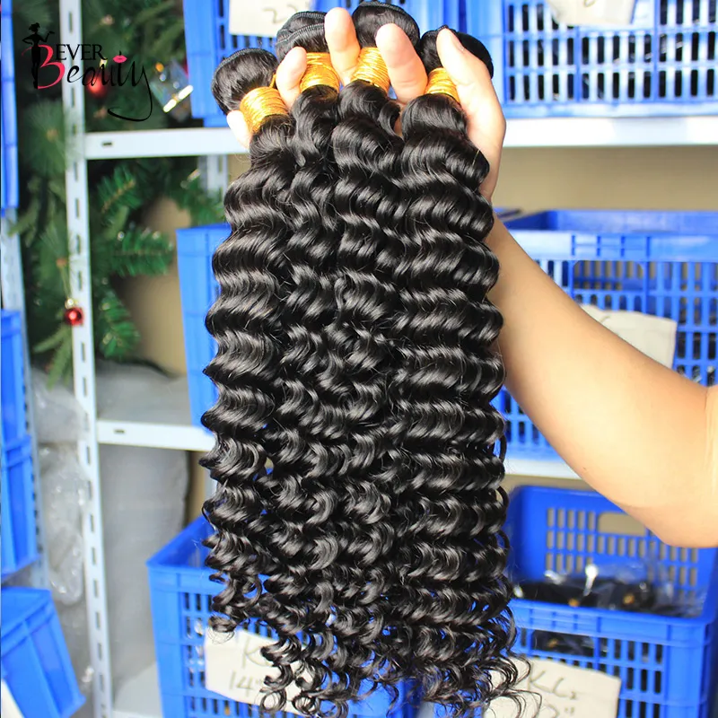 Пучки человеческих волос с глубокими волнами и наращиванием волос на застежке Бразильские пучки плетения натуральных волос Свободные вьющиеся когда-либо косметические продукты5175599