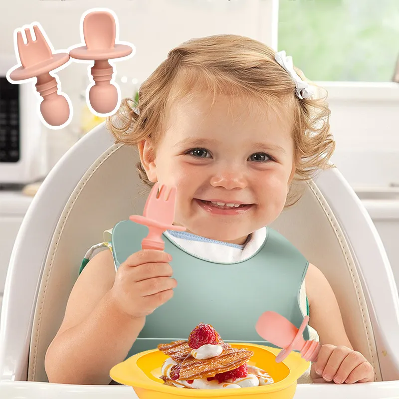 Gift Set BPA Food Grade Baby Silicone Bib Fork Spoon Dishes Plate Bowl Baby Feeding Supplies Newborn Accessories Y2007104056865