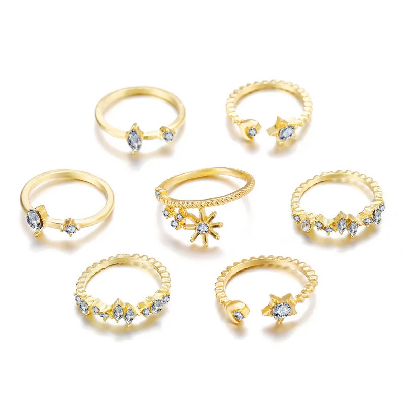 Vrouwen Boheemian Star Moon Style Ring Set Creative Retro Simple Joint Rings Fashion Jewelry 7 -delige / set