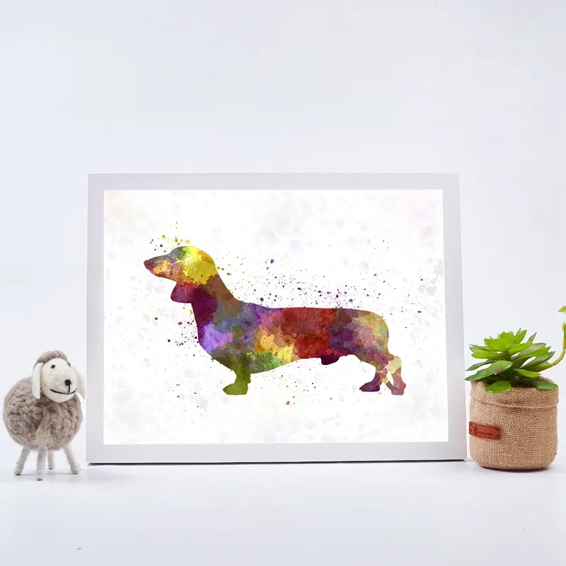 Dachshund Watercolor Canvas Painting Kids Room Decor