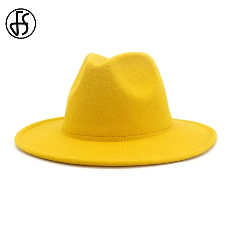 FS Yellow Rose Patchwork Wool Felt Jazz Fedora Hats Women Unisex Wide Brim Panama Party Trilby Cowboy Cap291S