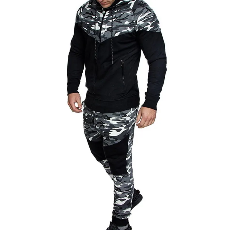 Uomini Causal Camouflage Patchwork Imposta Camo Zipper Jacket + Pants Tuta Sportwear Felpe Felpa Pant Suit Plus Size CX200730