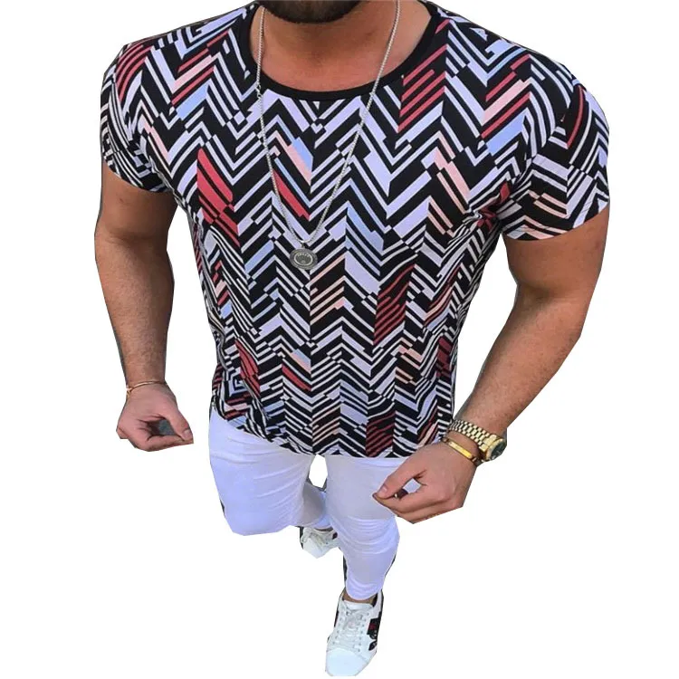 EBaihui 2021 European and American Casual T shirt Trend Men039s Clothing Summer Printed Round Neck Slim Shortsleeved Men0393891805