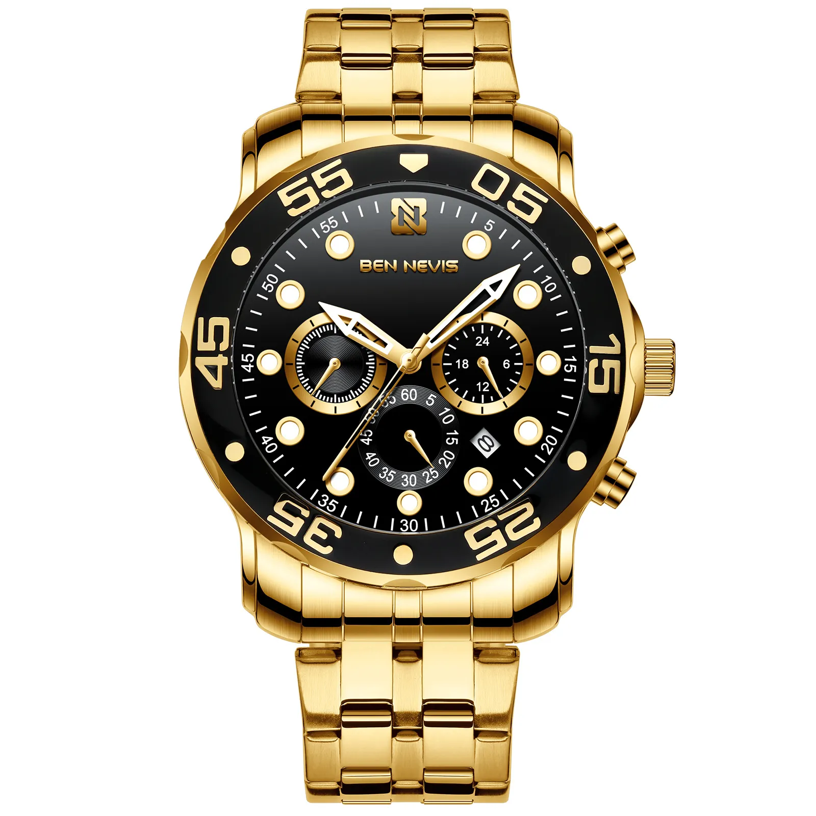 Außenhandel Gold Quarzuhr Multifunktions Drei-Augen Sechs-Pin Mode Leuchtende Uhr Männer