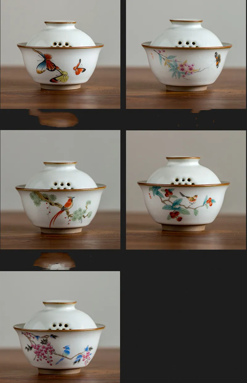 Ru four oiseau gardon gaiwan rétro trois personnes pastrol bol à thé en céramique soupière accessoires décoration de la maison 2692