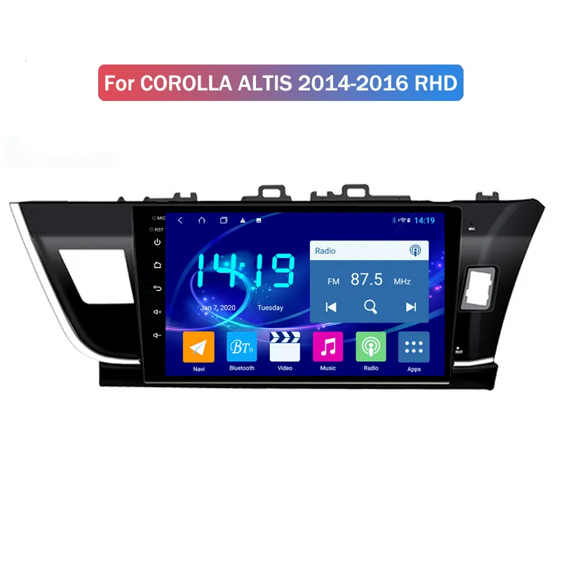 Lecteur DVD vidéo de voiture pour COROLLA ALTIS 2014-2016 RHD Android 10 OS 8-CORE écran tactile radio stéréo GPS Sat Navi unité principale WIFI 4G
