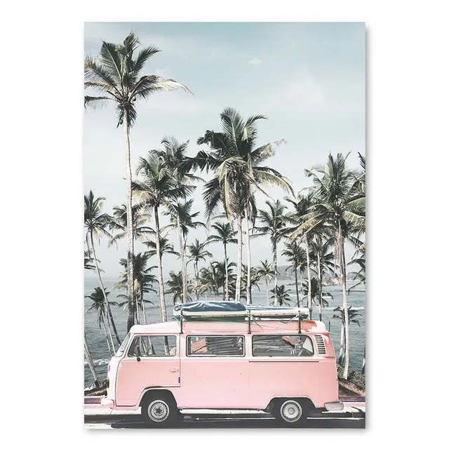 Ocean Landscape Canvas Poster Stile nordico Beach Pink Bus Wall Art Print Pittura Decorazione Immagine Scandinavo Home Decor5351995