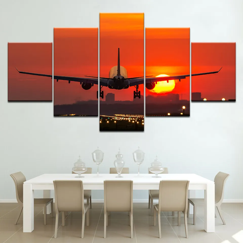 Modüler çerçeve tuval hd baskı resimleri duvar sanatı 5 parça uçak boyama uçağı oturma odası için poster ev dekorunu çıkarın 6131242