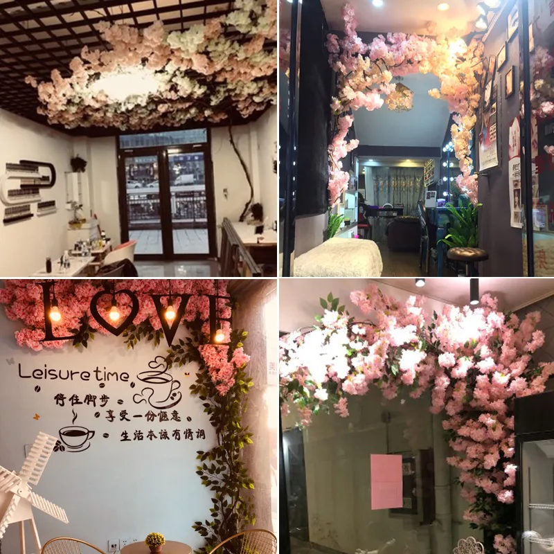 100 cm Fiori di seta Lungo-pesca Sakura Fiore artificiale Rosa Decorazione di nozze Ramo di fiori di ciliegio la decorazione domestica di nozze Arch12617