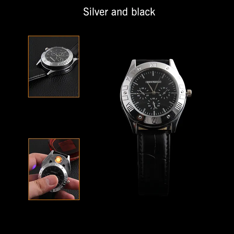 Watch Cigarette Lighter Windproof Casual Watches USB Charging Lighter Heating Wire Clock Lighter for Men1972055