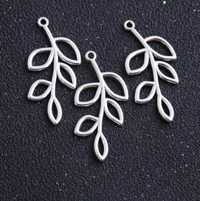 100st antika silverbladgrenkontakter hänge charm för halsbandsmycken som gör resultat 22x41mm320s