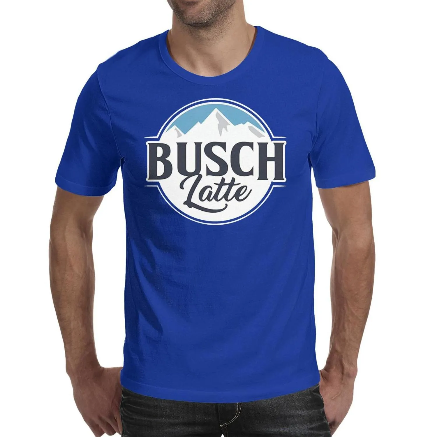 Moda Mens Busch Light Beer azul Redondo pescoço camiseta Design Camisas esportivas Latte busch light beer sinal Angustiado borda traseira Pike Br3528300