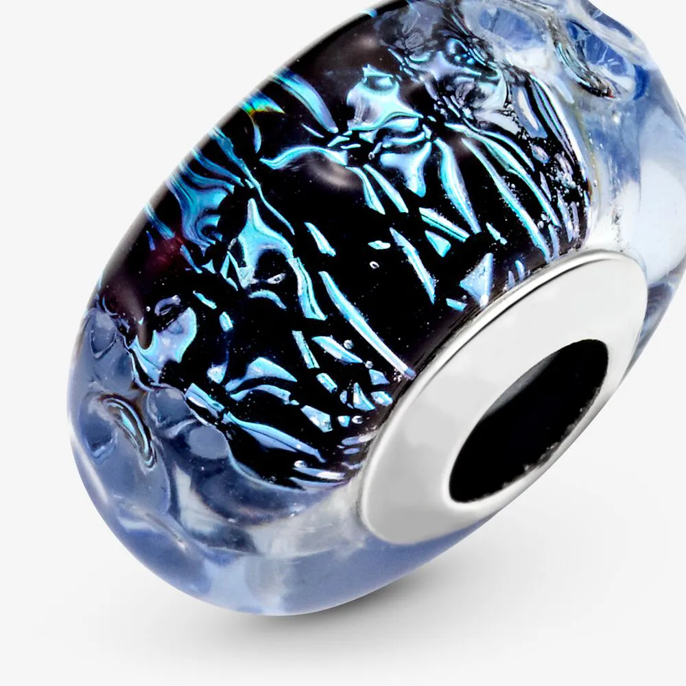 Новое поступление, стерлинговое серебро 925 пробы, волнистый темно-синий муранское стекло, подвеска в виде океана, подходит для оригинального европейского браслета-подвески, модные ювелирные изделия Acces259l