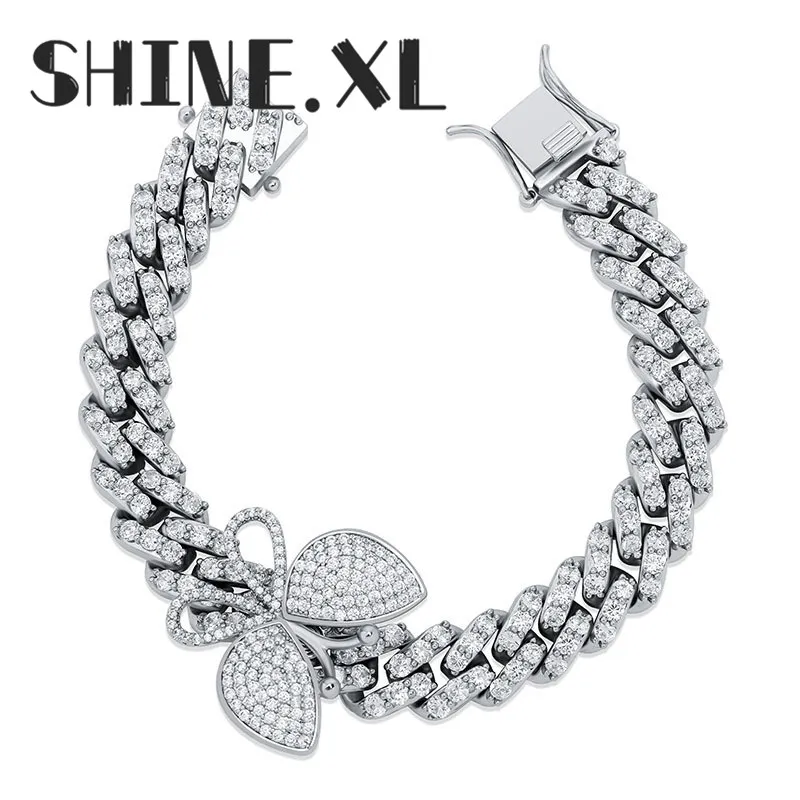 Bracelet Hip Hop 12 mm micro pave CZ Cuban Link avec petit papillon punk miami bracelets for women men251m