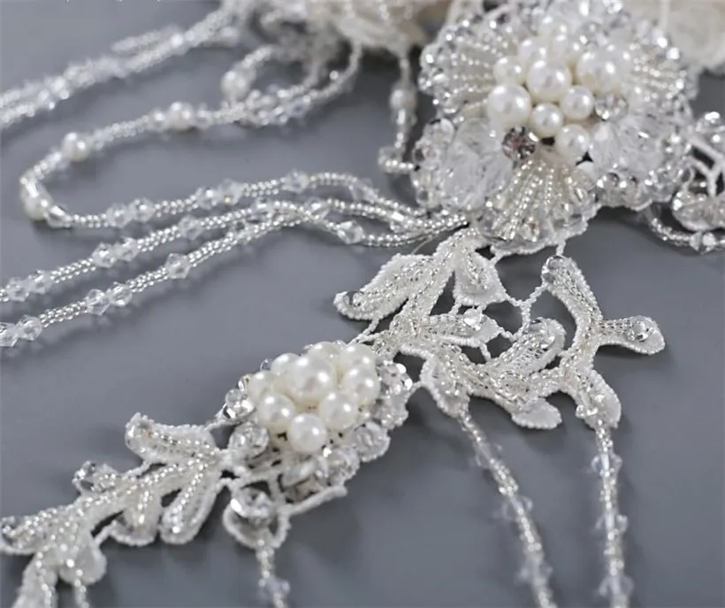 Mariage mariée dentelle Wrap collier perles perles corps complet épaule chaîne robe veste perles cristaux boléro blanc charmant Orname279s