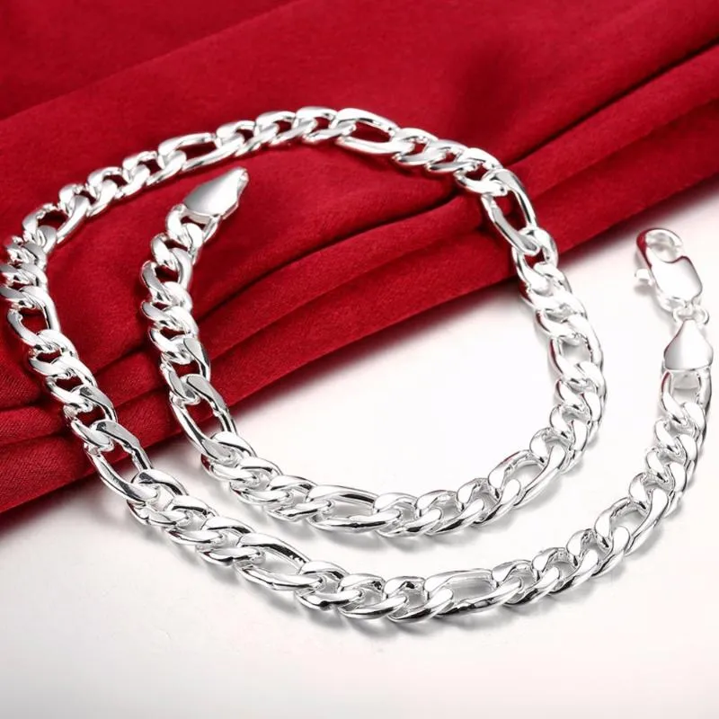 24 reine echte 925 Sterling Silber Figaro Ketten Halsketten Frauen Männer Schmuck Junge Freund Geschenk 60 cm 10 mm Colier Whole256d