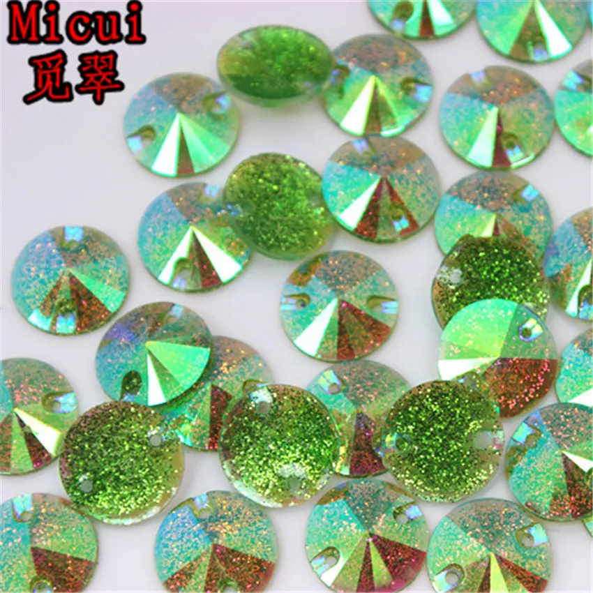 Micui 100 PZ 16mm Rotondo AB Colore Resina Strass Pietre Di Cristallo Perline Flatback Da Cucire Con 2 Fori Abito Indumento ZZ697237g