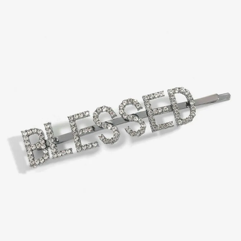 Chic Word Hairpins Bobby Pins Rhinestones asfalterade pistolsvart namn Hårklipp Girls Crystal Bling Bridal Styling Tool Barrette308s