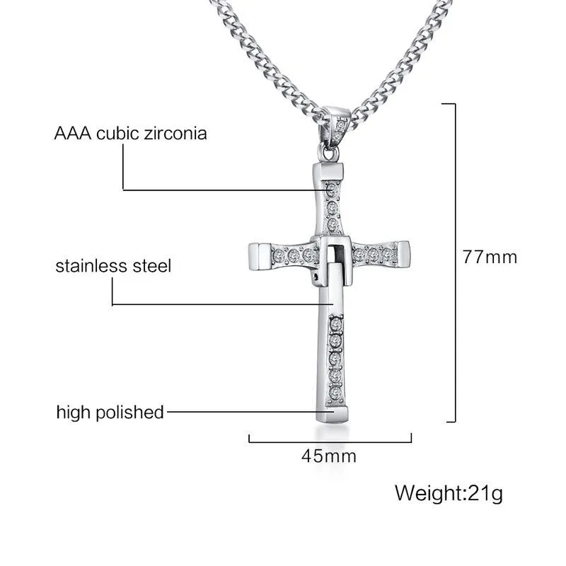 Meaeguet Stainless Steel Cross Necklaces Pendants Fashion Movie jewelry The Fast and The Furious Toretto Men CZ Necklace CX200721235O
