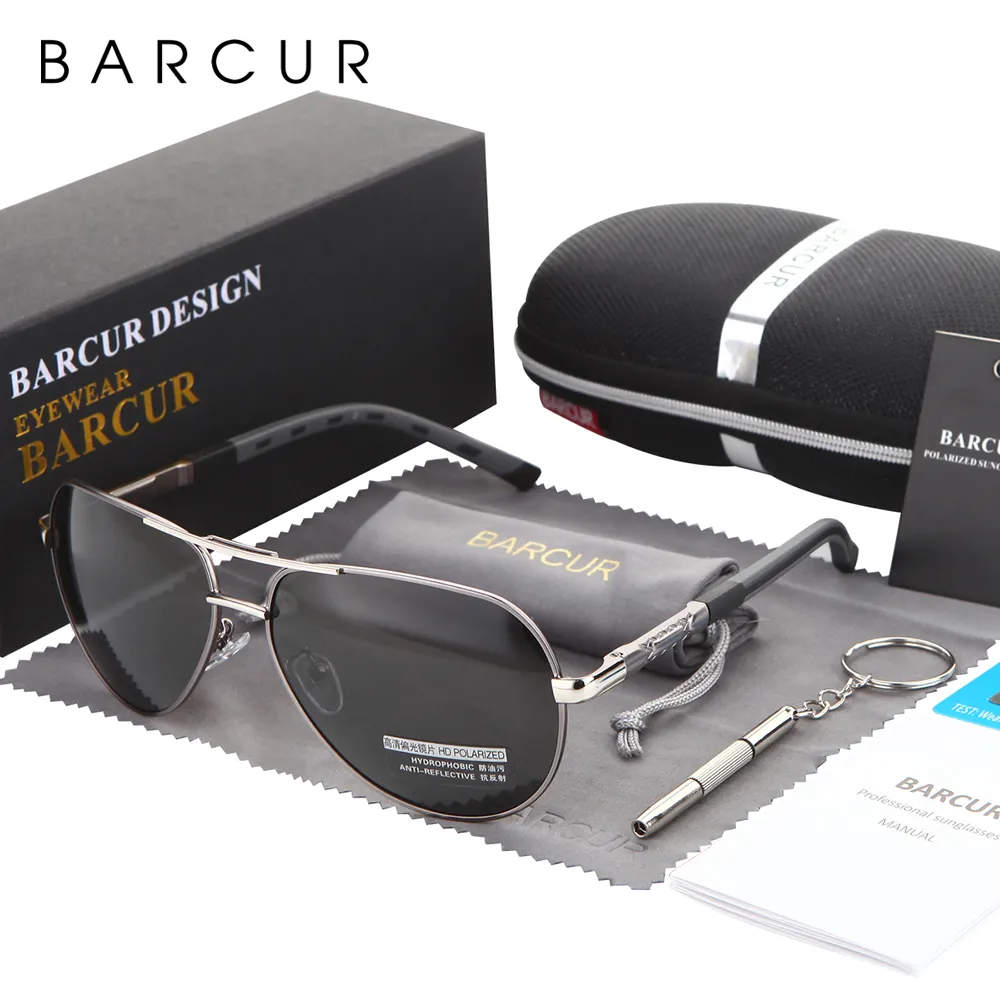 Barcur Original Men 선글라스 편광 드라이버 안경 폴라로이드 태양 안경 남성 조종사 안경 2809
