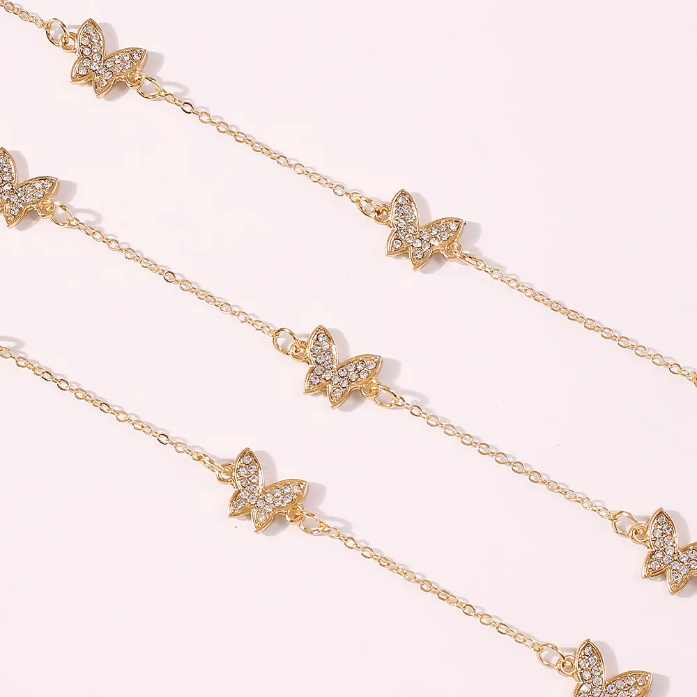 Espumante strass diamante borboleta multi camada gargantilha colar para mulheres meninas cor dourada ins fashion designer3100