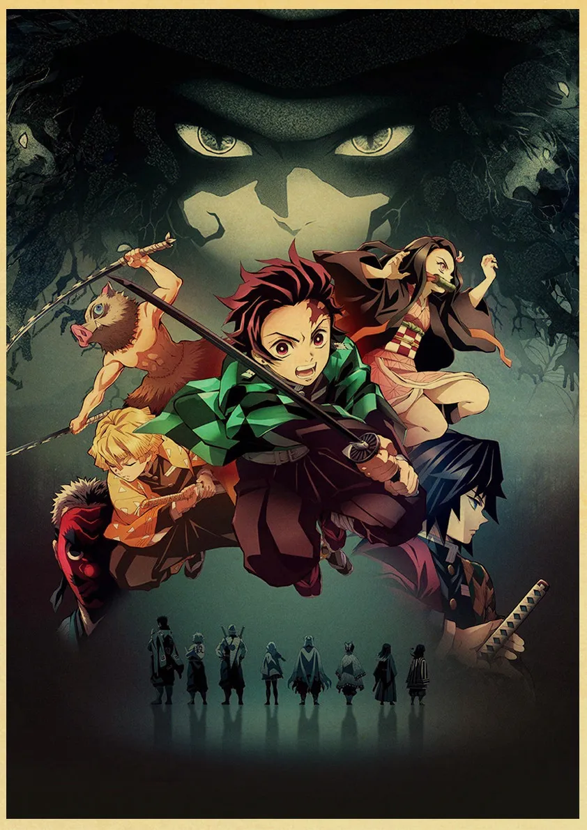 Kimetsu no Yaiba Tanjirou Nezuko Anime Poster Kraft Paper Vintage Posters Home Room Art Wall Stickers252A5482302