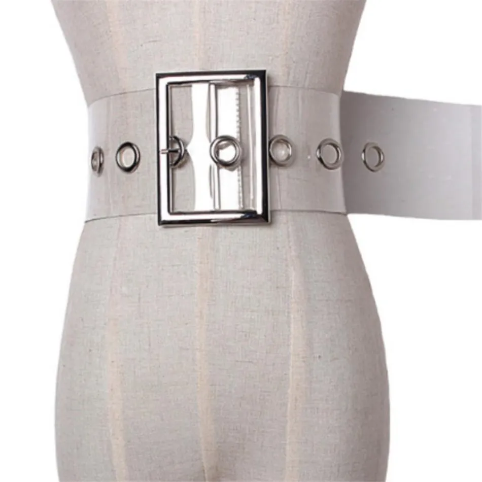 Rainie Sean Wide Ladies Belt Pin Buckle Belt för kvinnor Cummerbund PVC Transparent Kvinna 2020 Fashion Brand New Belt Clear CX200722237470