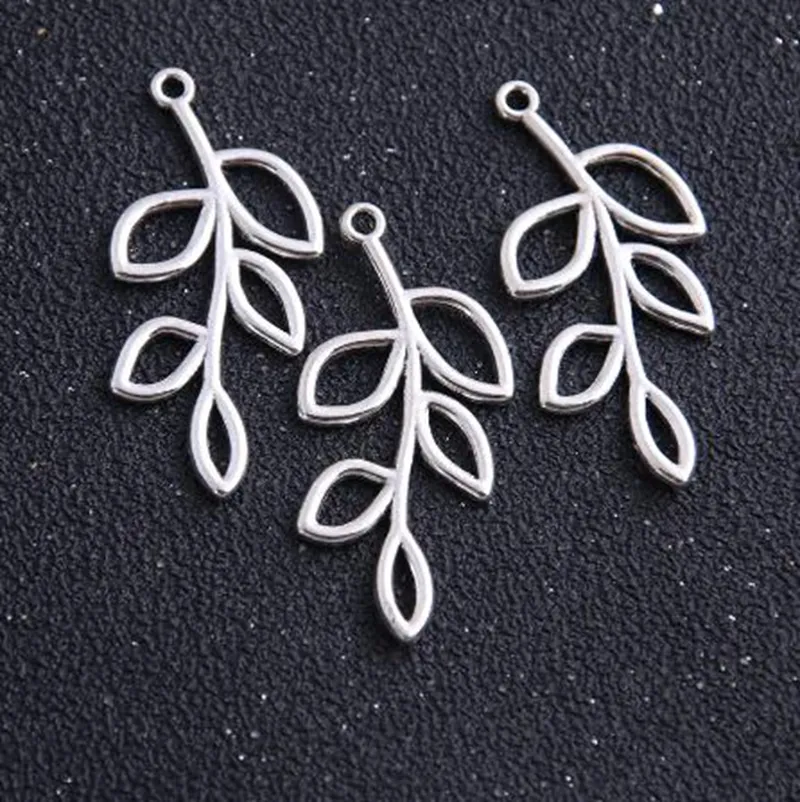 100 st antika silverbladgrenkontakter hänge charm för halsbandsmycken som gör resultat 22x41mm238z