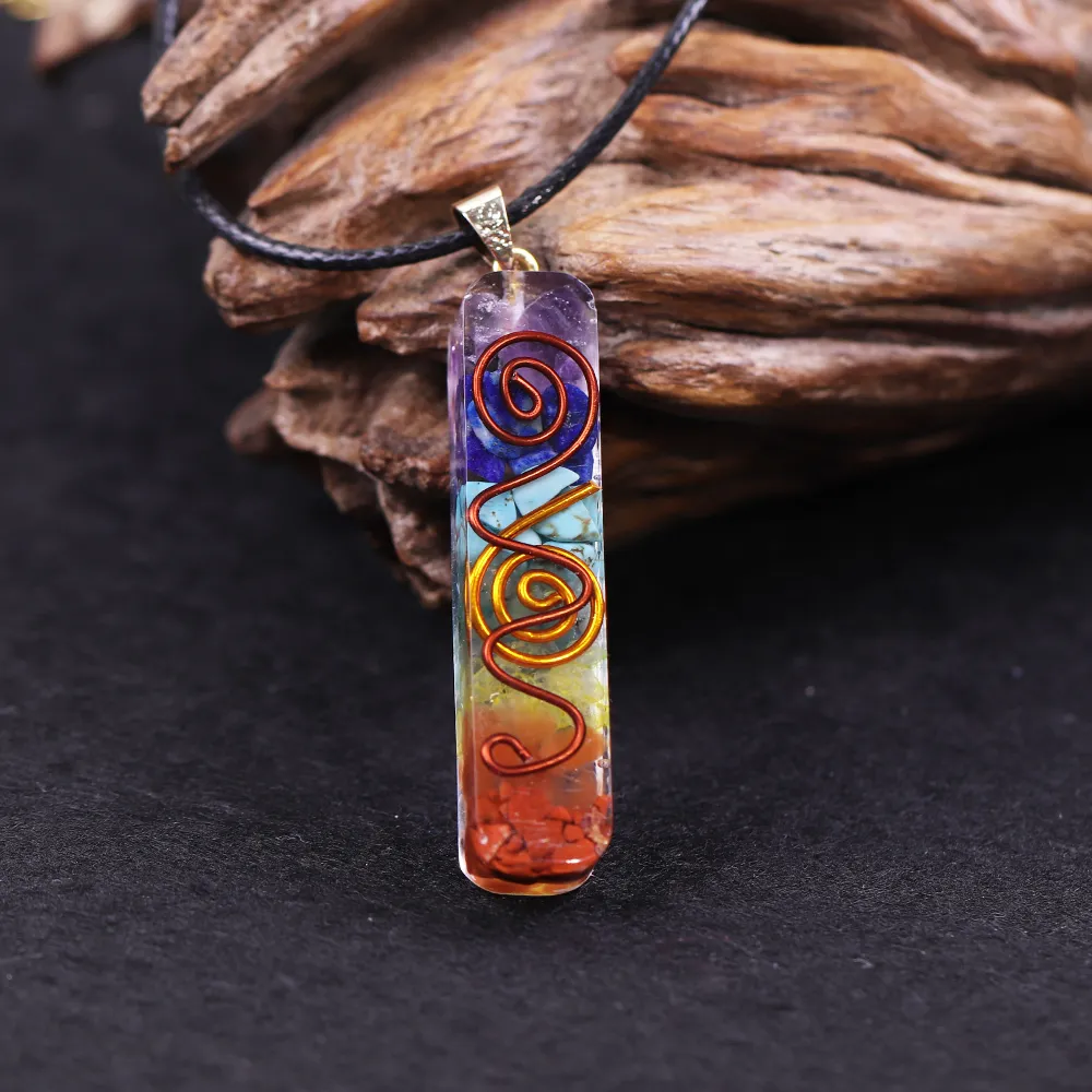 Reiki 7 Chakra Orgone Pendant Necklace Energy Healing Crystals Chips Tumbled Stones Mixed Orgonite Resin Necklace CX2007212270114