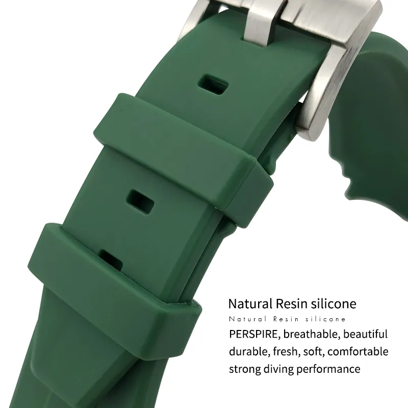 Cinturino orologio in gomma siliconica da 21mm 20mm ruolo Deep Sea Dwell Fibbia pieghevole in acciaio impermeabile Nero Blu Verde GMT Strap252J