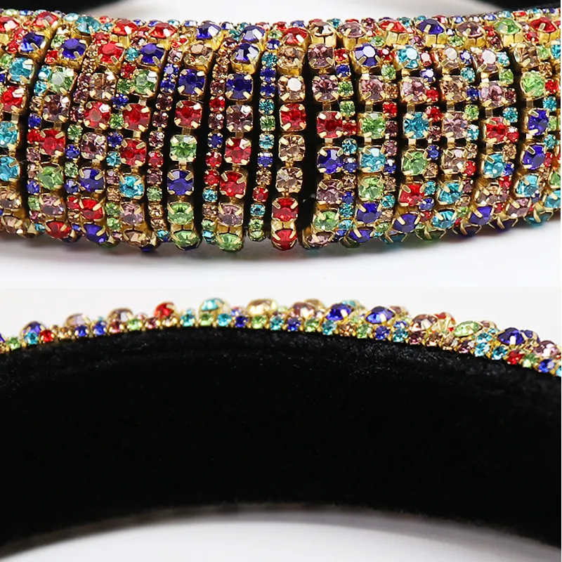 Arc-en-ciel strass rembourré bandeaux pour femmes filles luxe épais plein diamant éponge bandeaux femmes cristal cheveux accessoires CX20293K