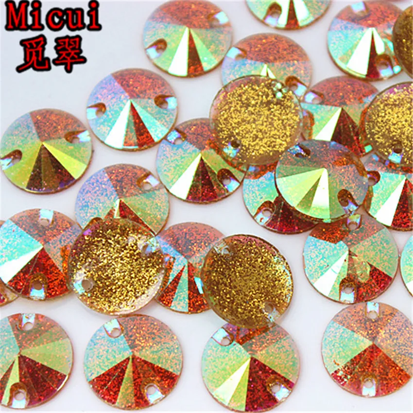 Micui 100 PZ 16mm Rotondo AB Colore Resina Strass Pietre Di Cristallo Perline Flatback Da Cucire Con 2 Fori Abito Indumento ZZ697237g