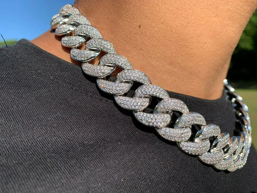 15mm Iced Miami Cuban Link Diamond Chain Necklace 14K White Gold Plated Cubic Zirconia Jewelry 7inch-24inch Gifts243n