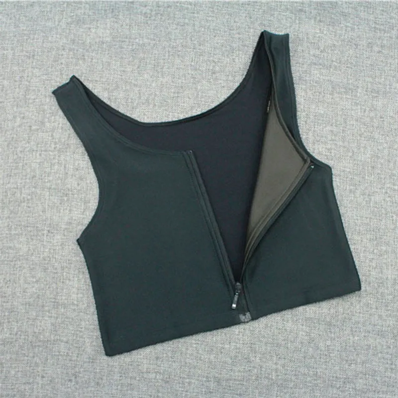 乳房バインダーベストのおとりレズビアンスリムコルセットブラジャーシャツの平らな胸膜シェープカジュアルコンフォートジッパーショートトップスY200710