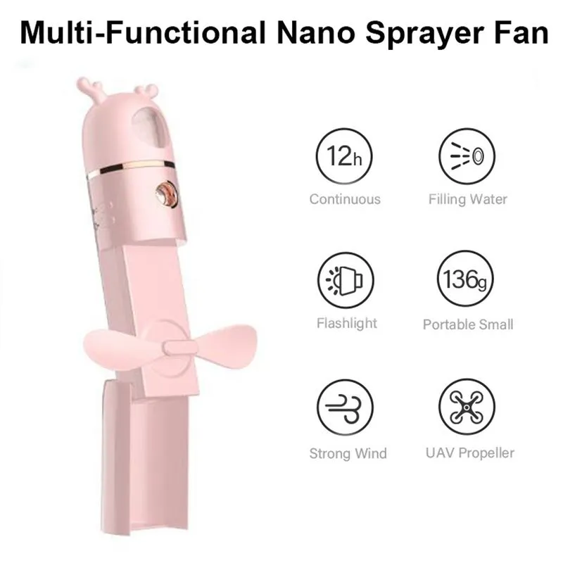 Nano Facial Steamer Mist Sprayer Mini Portable Handheld Spray Fan Humidifier Hidratante Face Steamer Skin Care Tool Lanterna 4 em 1