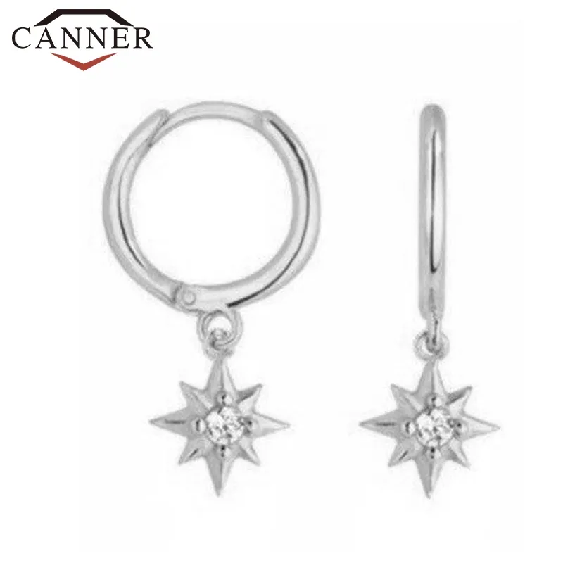 Januarysnow 925 Sterling Silver Hoop Earrings for Women Minimalist INS Anise Star Small Sun CZ Crystal Zircon Earrings Fashion Jew9803133