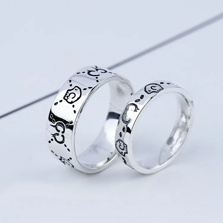 S925 Silberschädel Ring Vintage Sterling Silber Elf Ring Männer und Frauen Trend Hip-Hop Punk-Paar Ring238z