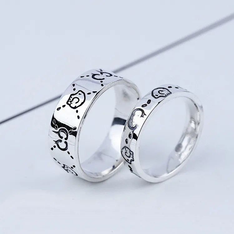 S925 silver skull ring vintage sterling silver elf ring men and women trend hip-hop punk couple ring216U