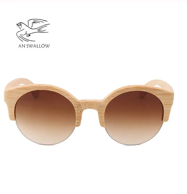 2022 BEMUCNA Cat Eye Occhiali da sole Donna Designer Occhiali da sole in legno semi-senza montatura Uomo Occhiali da sole in bambù uomo UV400315A
