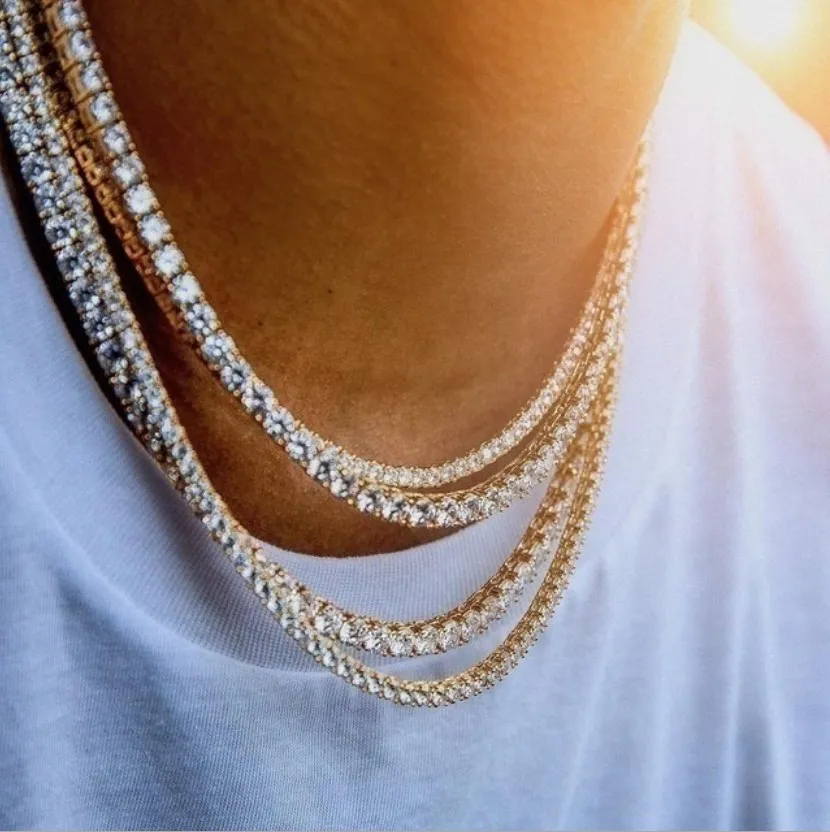 Män hiphopkedja halsband med en enda lager tennis kedja strass inlagd uttalande halsband smycken parti gåva en rad halsband 2 st lot224u