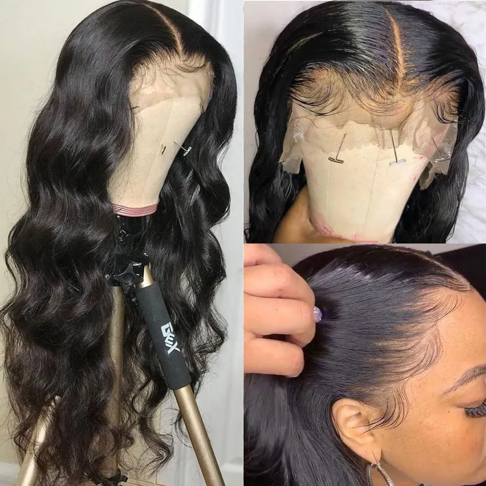 Billig Glueless Body Wave Frontal Stängning Perk 180 Densitet Våt och vågig spets Front Wig Spets Front Human Hair Wigs Brazilian Wigs6938913