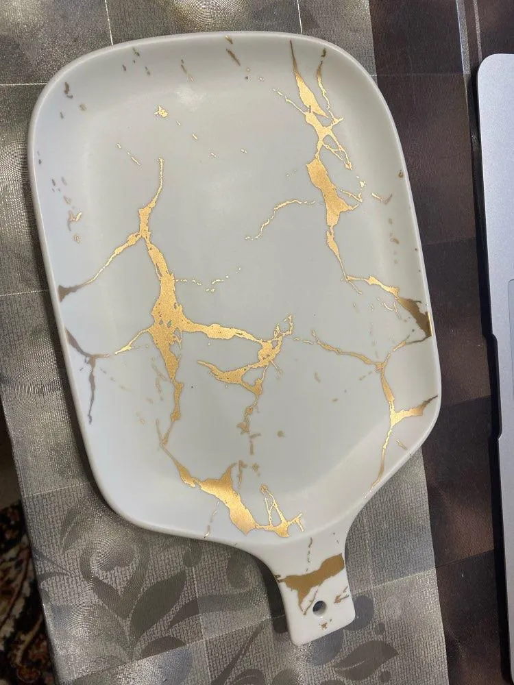 Złote marmurowe glazury ceramiczne zastawa stołowa Porcelanowe płyty śniadaniowe naczynia naczynia kubka na kubek kubek do dekoracji246r