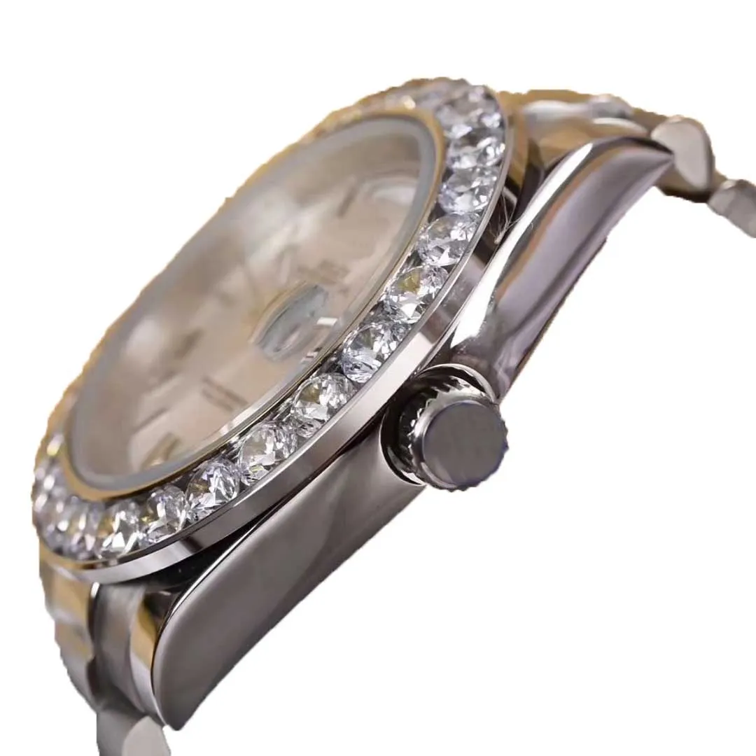 44 mm Nouveau président Date de la journée 18k Gold Luxury Men de luxe Moraire grand diamant Ring Gold en acier inoxydable Veille d'origine avec Au262p