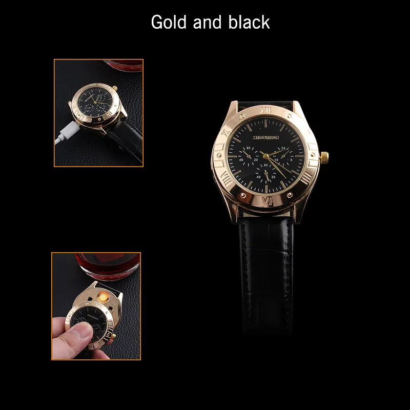 Watch Cigarette Lighter Windproof Casual Watches USB Charging Lighter Heating Wire Clock Lighter for Men1972055