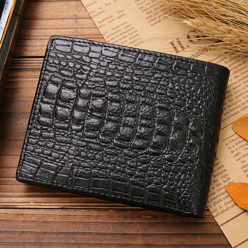Högkvalitativ mode kort bifold handväska 3D krokodil hud svartbrun män äkta läder designer plånböcker229s335o