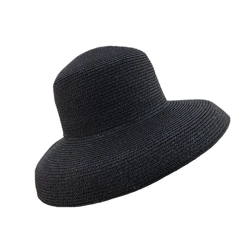 Audrey Hepburn cappello di paglia strumento di modellazione affondata a forma di campana cappello a tesa larga vintage alta finta bilità atmosfera da spiaggia turistica CX200294T