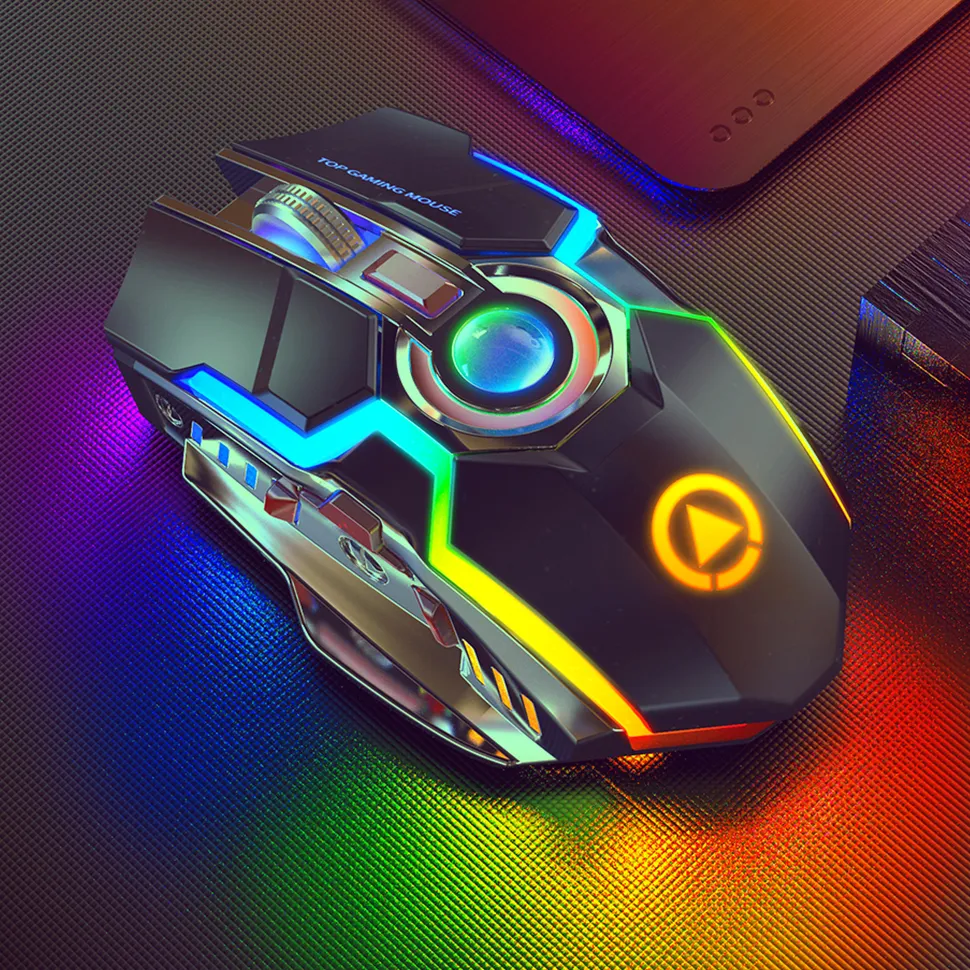 Drahtlose Gaming-Maus, wiederaufladbar, leise, LED-Hintergrundbeleuchtung, USB, optisch, ergonomisch, 7 Tasten, RGB-Hintergrundbeleuchtung, für Laptop, Computer, PS4, Xbox