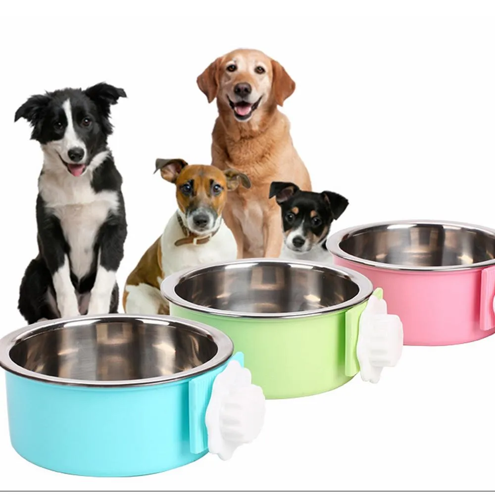 3 Farben Haustier Hund Welpe Edelstahl hängende Hundenäpfe Wassernapf Langsames Fressen Futternapf Futterspender
